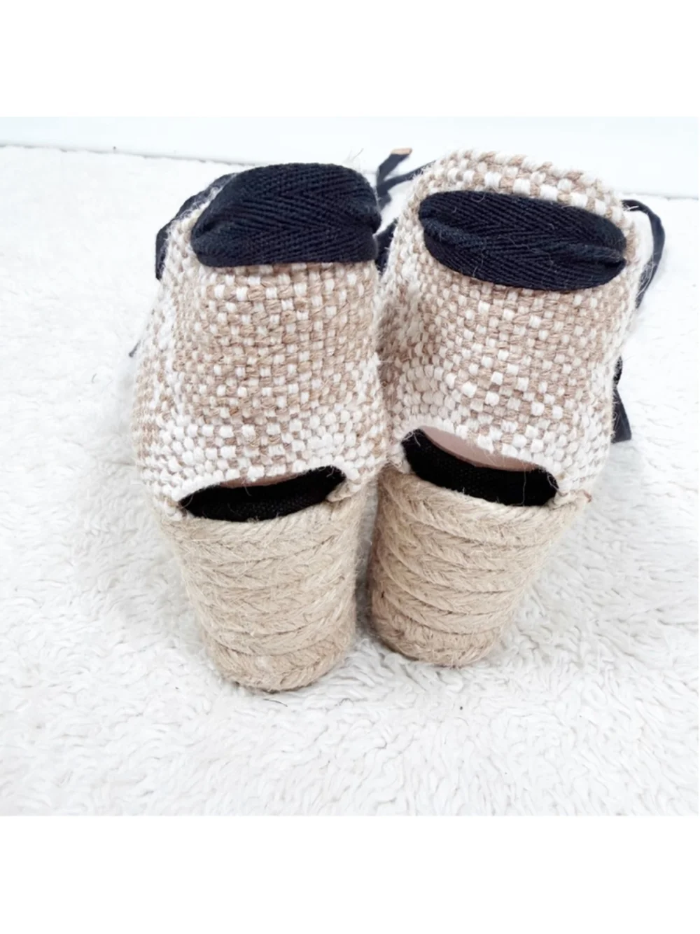 Castaner Bluma Wedge Espadrilles Black Ankle Tie Sandals Beachy Size 39 US 8.5